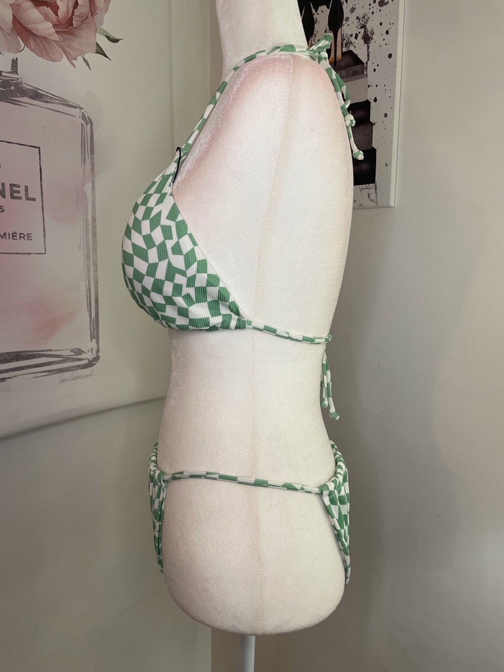 Zaful String Bikini Green & White Checkered Size 8 - Picture 6 of 14